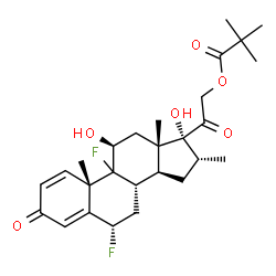ChemSpider 2D Image | (6alpha,9xi,11beta,16alpha)-6,9-Difluoro-11,17-dihydroxy-16-methyl-3,20-dioxopregna-1,4-dien-21-yl pivalate | C27H36F2O6