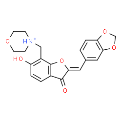 ChemSpider 2D Image | 4-{[(2Z)-2-(1,3-Benzodioxol-5-ylmethylene)-6-hydroxy-3-oxo-2,3-dihydro-1-benzofuran-7-yl]methyl}morpholin-4-ium | C21H20NO6