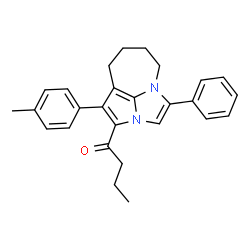 ChemSpider 2D Image | 1-[1-(4-Methylphenyl)-4-phenyl-5,6,7,8-tetrahydro-2a,4a-diazacyclopenta[cd]azulen-2-yl]-1-butanone | C27H28N2O