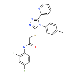 ChemSpider 2D Image | N-(2,4-Difluorophenyl)-2-{[4-(4-methylphenyl)-5-(2-pyridinyl)-4H-1,2,4-triazol-3-yl]sulfanyl}acetamide | C22H17F2N5OS