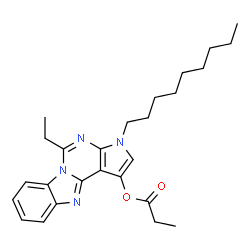 ChemSpider 2D Image | 5-Ethyl-3-nonyl-3H-pyrrolo[2',3':4,5]pyrimido[1,6-a]benzimidazol-1-yl propionate | C26H34N4O2