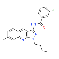 ChemSpider 2D Image | N-(1-Butyl-7-methyl-1H-pyrazolo[3,4-b]quinolin-3-yl)-3-chlorobenzamide | C22H21ClN4O