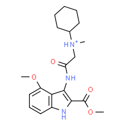 ChemSpider 2D Image | N-(2-{[4-Methoxy-2-(methoxycarbonyl)-1H-indol-3-yl]amino}-2-oxoethyl)-N-methylcyclohexanaminium | C20H28N3O4
