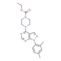 ChemSpider 2D Image | Ethyl 4-[1-(2,4-dimethylphenyl)-1H-pyrazolo[3,4-d]pyrimidin-4-yl]-1-piperazinecarboxylate | C20H24N6O2