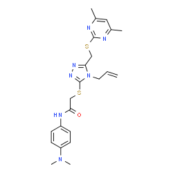 ChemSpider 2D Image | 2-[(4-Allyl-5-{[(4,6-dimethyl-2-pyrimidinyl)sulfanyl]methyl}-4H-1,2,4-triazol-3-yl)sulfanyl]-N-[4-(dimethylamino)phenyl]acetamide | C22H27N7OS2