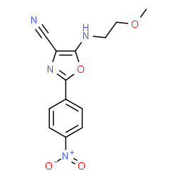 ChemSpider 2D Image | 5-[(2-Methoxyethyl)amino]-2-(4-nitrophenyl)-1,3-oxazole-4-carbonitrile | C13H12N4O4