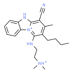 ChemSpider 2D Image | 2-Butyl-4-cyano-1-{[2-(dimethylammonio)ethyl]amino}-3-methyl-5H-pyrido[1,2-a][3,1]benzimidazol-10-ium | C21H29N5