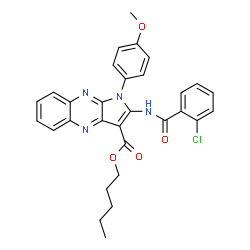 ChemSpider 2D Image | Pentyl 2-[(2-chlorobenzoyl)amino]-1-(4-methoxyphenyl)-1H-pyrrolo[2,3-b]quinoxaline-3-carboxylate | C30H27ClN4O4