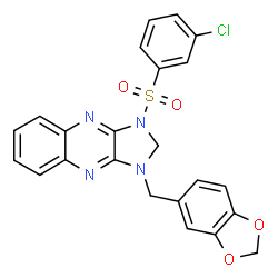 ChemSpider 2D Image | 1-(1,3-Benzodioxol-5-ylmethyl)-3-[(3-chlorophenyl)sulfonyl]-2,3-dihydro-1H-imidazo[4,5-b]quinoxaline | C23H17ClN4O4S