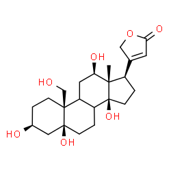 ChemSpider 2D Image | (3beta,5beta,8xi,9xi,12beta)-3,5,12,14,19-Pentahydroxycard-20(22)-enolide | C23H34O7