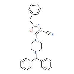 ChemSpider 2D Image | 2-Benzyl-5-[4-(diphenylmethyl)-1-piperazinyl]-1,3-oxazole-4-carbonitrile | C28H26N4O