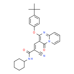 ChemSpider 2D Image | (2E)-3-[2-(4-tert-Butylphenoxy)-4-oxo-4H-pyrido[1,2-a]pyrimidin-3-yl]-2-cyano-N-cyclohexylacrylamide | C28H30N4O3