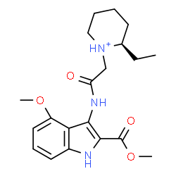 ChemSpider 2D Image | (2R)-2-Ethyl-1-(2-{[4-methoxy-2-(methoxycarbonyl)-1H-indol-3-yl]amino}-2-oxoethyl)piperidinium | C20H28N3O4