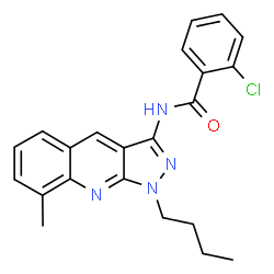 ChemSpider 2D Image | N-(1-Butyl-8-methyl-1H-pyrazolo[3,4-b]quinolin-3-yl)-2-chlorobenzamide | C22H21ClN4O