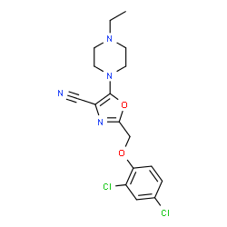 ChemSpider 2D Image | 2-[(2,4-Dichlorophenoxy)methyl]-5-(4-ethyl-1-piperazinyl)-1,3-oxazole-4-carbonitrile | C17H18Cl2N4O2