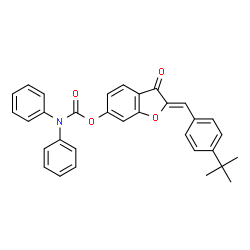 ChemSpider 2D Image | (2Z)-2-(4-tert-butylbenzylidene)-3-oxo-2,3-dihydro-1-benzofuran-6-yl diphenylcarbamate | C32H27NO4