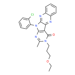 ChemSpider 2D Image | 11-(2-Chlorophenyl)-3-(3-ethoxypropyl)-2-methyl-3,11-dihydro-4H-pyrimido[5',4':4,5]pyrrolo[2,3-b]quinoxalin-4-one | C24H22ClN5O2