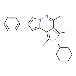 ChemSpider 2D Image | 2-Cyclohexyl-1,3,4-trimethyl-8-phenyl-2H-dipyrrolo[1,2-b:3',4'-d]pyridazine | C24H27N3