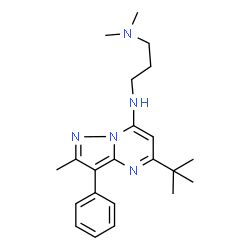 ChemSpider 2D Image | N,N-Dimethyl-N'-[2-methyl-5-(2-methyl-2-propanyl)-3-phenylpyrazolo[1,5-a]pyrimidin-7-yl]-1,3-propanediamine | C22H31N5