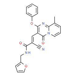 ChemSpider 2D Image | (2E)-2-Cyano-N-(2-furylmethyl)-3-(9-methyl-4-oxo-2-phenoxy-4H-pyrido[1,2-a]pyrimidin-3-yl)acrylamide | C24H18N4O4