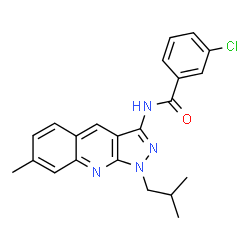 ChemSpider 2D Image | 3-Chloro-N-(1-isobutyl-7-methyl-1H-pyrazolo[3,4-b]quinolin-3-yl)benzamide | C22H21ClN4O