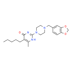 ChemSpider 2D Image | 2-[4-(1,3-Benzodioxol-5-ylmethyl)-1-piperazinyl]-6-methyl-5-pentyl-4(1H)-pyrimidinone | C22H30N4O3