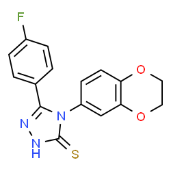 ChemSpider 2D Image | 4-(2,3-Dihydro-1,4-benzodioxin-6-yl)-5-(4-fluorophenyl)-2,4-dihydro-3H-1,2,4-triazole-3-thione | C16H12FN3O2S