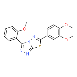ChemSpider 2D Image | 6-(2,3-Dihydro-1,4-benzodioxin-6-yl)-3-(2-methoxyphenyl)[1,2,4]triazolo[3,4-b][1,3,4]thiadiazole | C18H14N4O3S