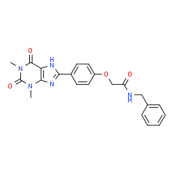 ChemSpider 2D Image | N-Benzyl-2-[4-(1,3-dimethyl-2,6-dioxo-2,3,6,7-tetrahydro-1H-purin-8-yl)phenoxy]acetamide | C22H21N5O4