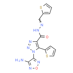 ChemSpider 2D Image | 1-(4-Amino-1,2,5-oxadiazol-3-yl)-5-(2-thienyl)-N'-(2-thienylmethylene)-1H-1,2,3-triazole-4-carbohydrazide | C14H10N8O2S2