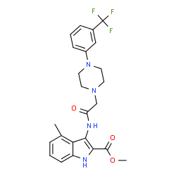 ChemSpider 2D Image | Methyl 4-methyl-3-[({4-[3-(trifluoromethyl)phenyl]-1-piperazinyl}acetyl)amino]-1H-indole-2-carboxylate | C24H25F3N4O3