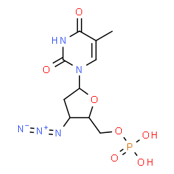ChemSpider 2D Image | 1-(3-Azido-2,3-dideoxy-5-O-phosphonopentofuranosyl)-5-methyl-2,4(1H,3H)-pyrimidinedione | C10H14N5O7P