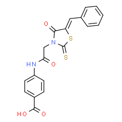 ChemSpider 2D Image | 4-({[(5Z)-5-Benzylidene-4-oxo-2-thioxo-1,3-thiazolidin-3-yl]acetyl}amino)benzoic acid | C19H14N2O4S2