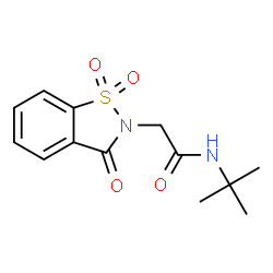 ChemSpider 2D Image | 2-(1,1-Dioxido-3-oxo-1,2-benzothiazol-2(3H)-yl)-N-(2-methyl-2-propanyl)acetamide | C13H16N2O4S