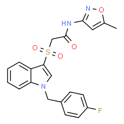 ChemSpider 2D Image | 2-{[1-(4-Fluorobenzyl)-1H-indol-3-yl]sulfonyl}-N-(5-methyl-1,2-oxazol-3-yl)acetamide | C21H18FN3O4S