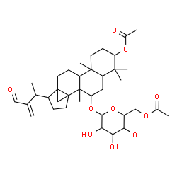 ChemSpider 2D Image | (6-{[7-Acetoxy-15-(3-formyl-3-buten-2-yl)-2,6,6,10-tetramethylpentacyclo[12.3.1.0~1,14~.0~2,11~.0~5,10~]octadec-3-yl]oxy}-3,4,5-trihydroxytetrahydro-2H-pyran-2-yl)methyl acetate | C37H56O10