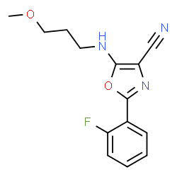 ChemSpider 2D Image | 2-(2-Fluorophenyl)-5-[(3-methoxypropyl)amino]-1,3-oxazole-4-carbonitrile | C14H14FN3O2