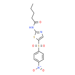 ChemSpider 2D Image | N-{5-[(4-Nitrophenyl)sulfonyl]-1,3-thiazol-2-yl}pentanamide | C14H15N3O5S2