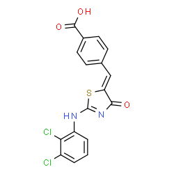 ChemSpider 2D Image | 4-[(Z)-{2-[(2,3-Dichlorophenyl)amino]-4-oxo-1,3-thiazol-5(4H)-ylidene}methyl]benzoic acid | C17H10Cl2N2O3S