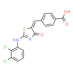 ChemSpider 2D Image | 4-[(E)-{2-[(2,3-Dichlorophenyl)amino]-4-oxo-1,3-thiazol-5(4H)-ylidene}methyl]benzoic acid | C17H10Cl2N2O3S
