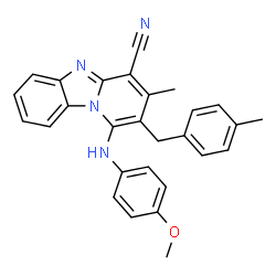 ChemSpider 2D Image | 1-[(4-Methoxyphenyl)amino]-3-methyl-2-(4-methylbenzyl)pyrido[1,2-a]benzimidazole-4-carbonitrile | C28H24N4O