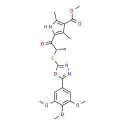 ChemSpider 2D Image | Methyl 2,4-dimethyl-5-[(2S)-2-{[5-(3,4,5-trimethoxyphenyl)-1,3,4-oxadiazol-2-yl]sulfanyl}propanoyl]-1H-pyrrole-3-carboxylate | C22H25N3O7S