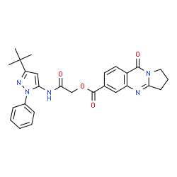 ChemSpider 2D Image | 2-{[3-(2-Methyl-2-propanyl)-1-phenyl-1H-pyrazol-5-yl]amino}-2-oxoethyl 9-oxo-1,2,3,9-tetrahydropyrrolo[2,1-b]quinazoline-6-carboxylate | C27H27N5O4