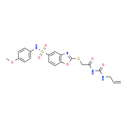 ChemSpider 2D Image | N-(Allylcarbamoyl)-2-({5-[(4-methoxyphenyl)sulfamoyl]-1,3-benzoxazol-2-yl}sulfanyl)acetamide | C20H20N4O6S2