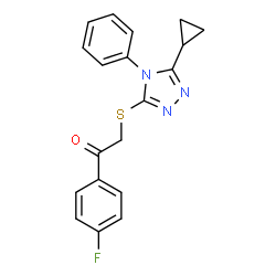 ChemSpider 2D Image | 2-[(5-Cyclopropyl-4-phenyl-4H-1,2,4-triazol-3-yl)sulfanyl]-1-(4-fluorophenyl)ethanone | C19H16FN3OS