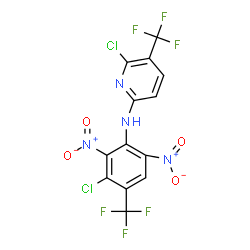 ChemSpider 2D Image | 6-Chloro-N-[3-chloro-2,6-dinitro-4-(trifluoromethyl)phenyl]-5-(trifluoromethyl)-2-pyridinamine | C13H4Cl2F6N4O4