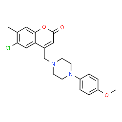 ChemSpider 2D Image | 6-Chloro-4-{[4-(4-methoxyphenyl)-1-piperazinyl]methyl}-7-methyl-2H-chromen-2-one | C22H23ClN2O3