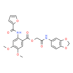 ChemSpider 2D Image | 2-(1,3-Benzodioxol-5-ylamino)-2-oxoethyl 2-(2-furoylamino)-4,5-dimethoxybenzoate | C23H20N2O9