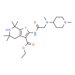 ChemSpider 2D Image | Ethyl 5,5,7,7-tetramethyl-2-{[N-methyl-N-(1-methyl-4-piperidinyl)glycyl]amino}-4,5,6,7-tetrahydrothieno[2,3-c]pyridine-3-carboxylate | C23H38N4O3S