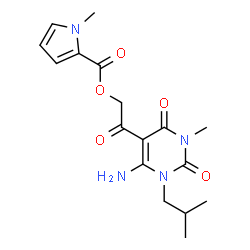 ChemSpider 2D Image | 2-(6-Amino-1-isobutyl-3-methyl-2,4-dioxo-1,2,3,4-tetrahydro-5-pyrimidinyl)-2-oxoethyl 1-methyl-1H-pyrrole-2-carboxylate | C17H22N4O5